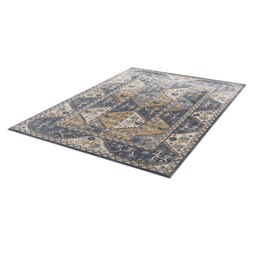 Tiled Border Area Rug, Options: Blue+Cream+Polyester