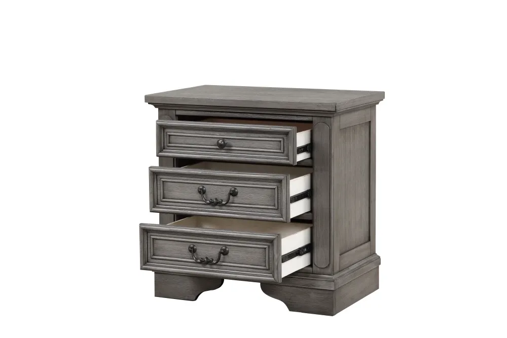 Traditional Style 3-Drawer Nightstand Made with wood in Rustic Gray