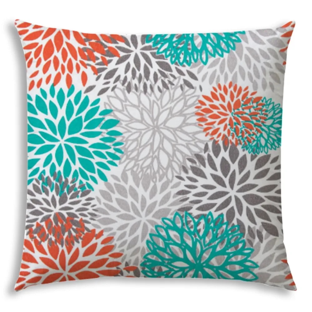 BURSTING BLOOMS Orange Indoor/Outdoor Pillow - Sewn Closure