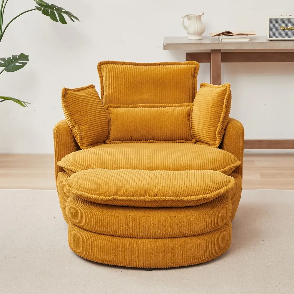 Oversized Swivel Chair with moon storage ottoman for Living Room, Modern Accent Round Loveseat