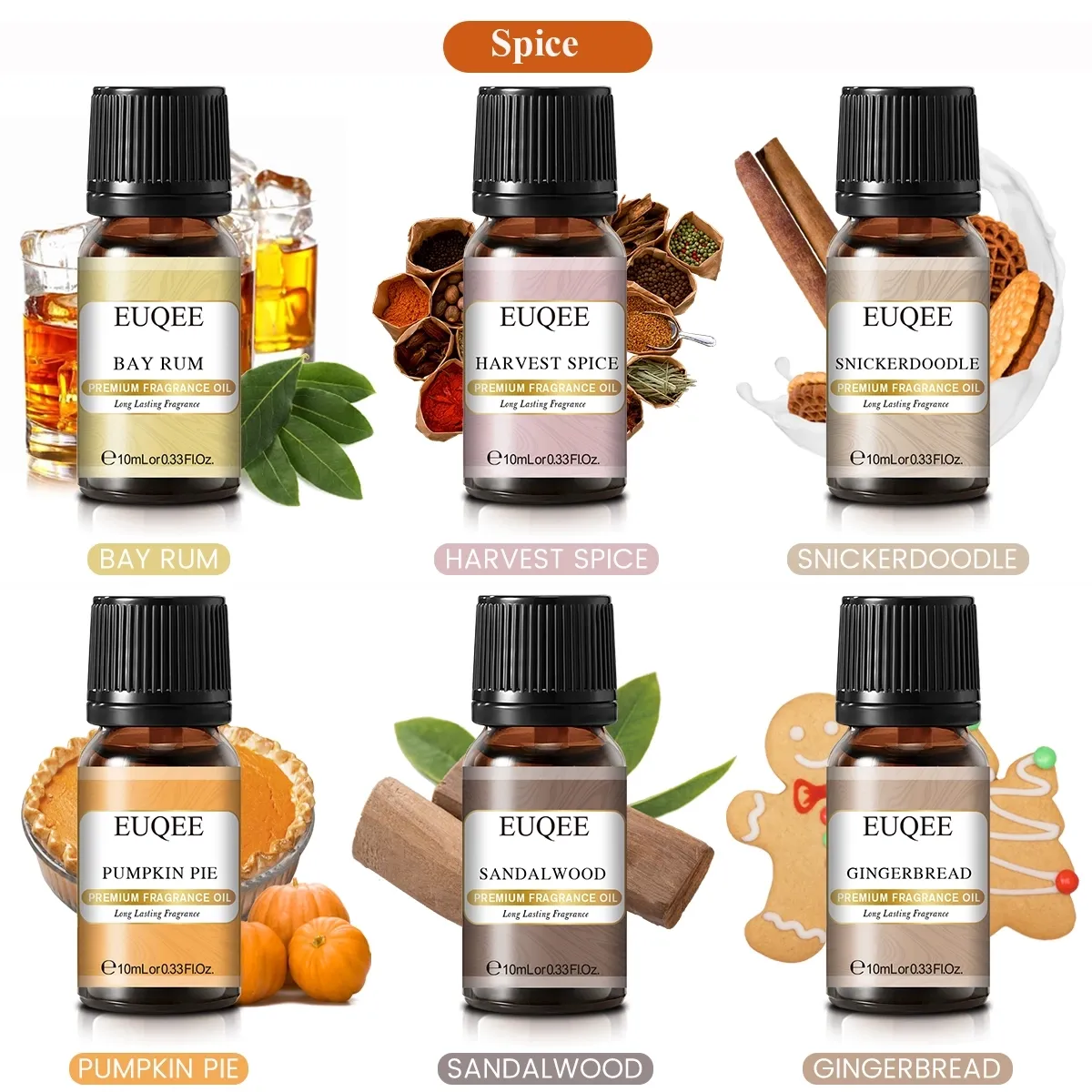 EUQEE 6pcs/set Fragrance Oil Gift Kit For Diffuser Coffee Bakery Harvest Spice Pumpkin Pie 