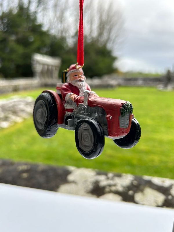 Santa In Traditional Tractor Tree Trim