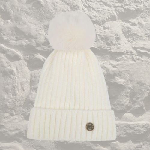 Celtic Ore - Celtic Weave Ribbed Bobble Hat White