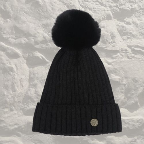 Celtic Ore - Celtic Weave Ribbed Bobble Hat Black