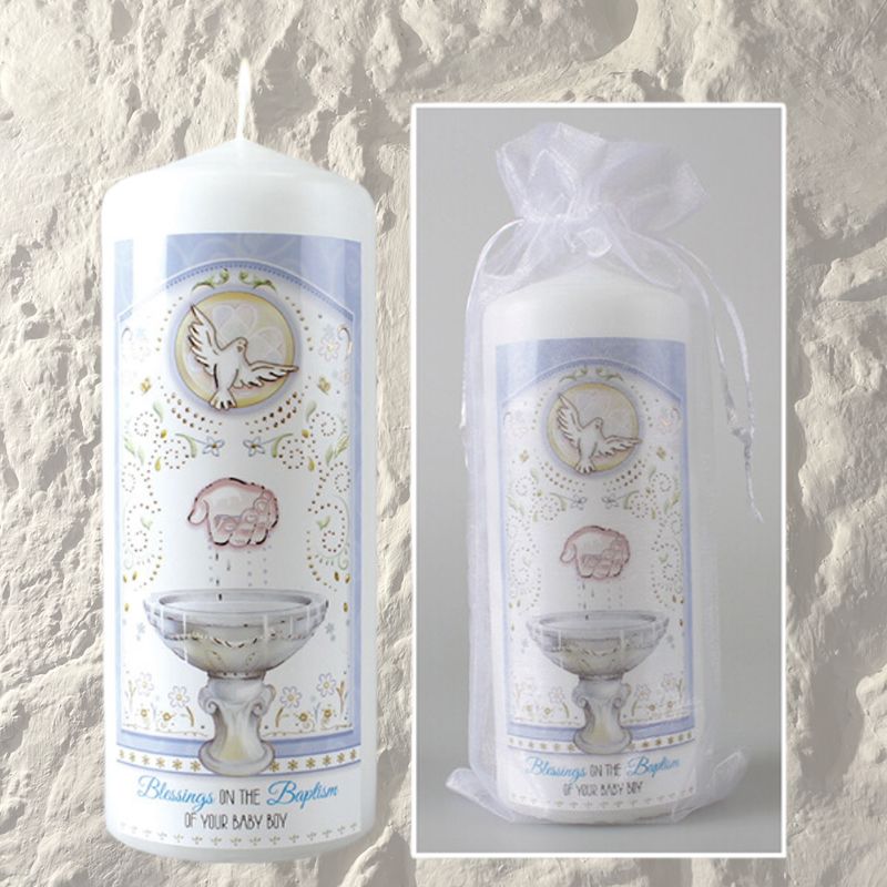 Baptism Candle for Boys – 6 Inch, Gift Bagged