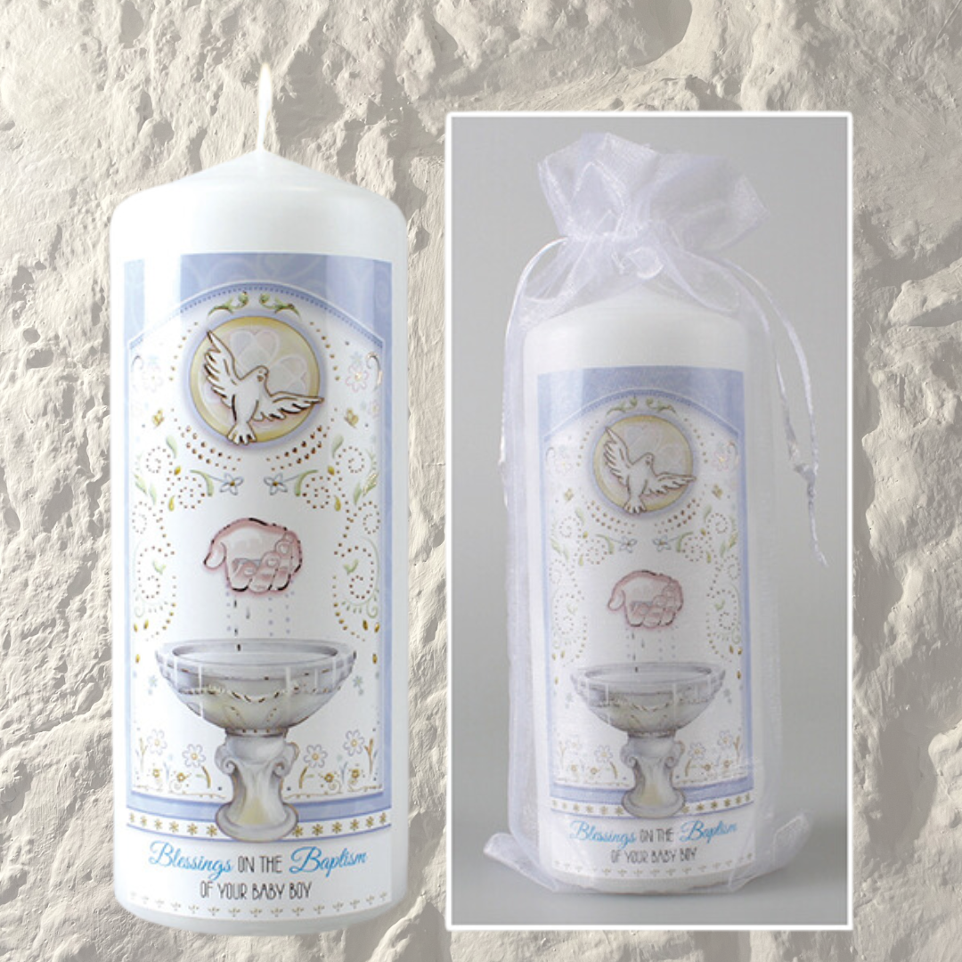 Baptism Candle for Boys – 6 Inch, Gift Bagged