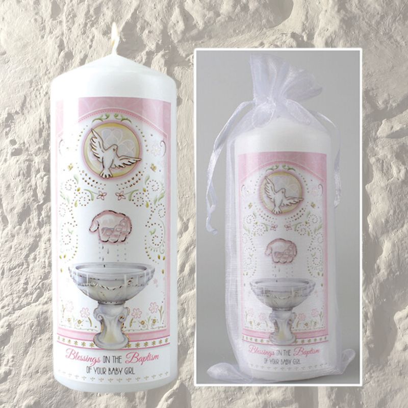 Baptism Candle for Girls – 6 Inch, Gift Bagged
