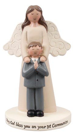 Communion Angel Statue/Boy Resin 4″ – Compact resin Guardian Angel statue featuring a boy, perfect for a First Communion gift or prayer corner