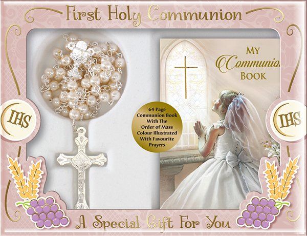 Communion Imit Pearl Rosary/Girl Prayer Book