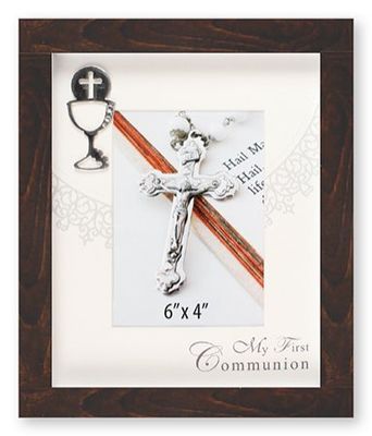 Communion Photo Frame/Brown Finish/Symbolic