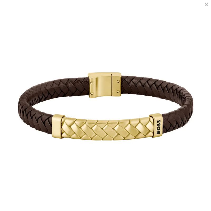 1580675M brown &amp; gold beaded leather