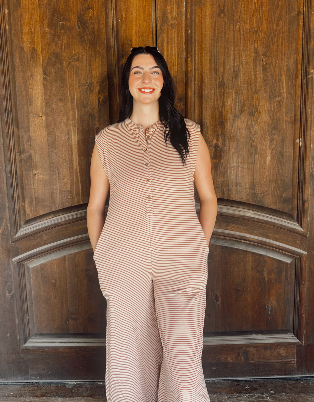 STRIPE JUMPSUIT SAND