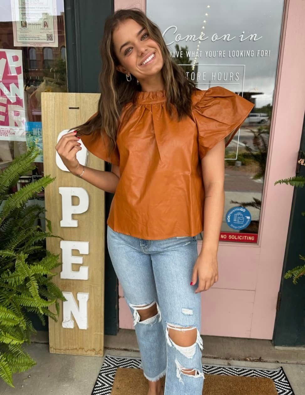 TAN RUFFLE TOP