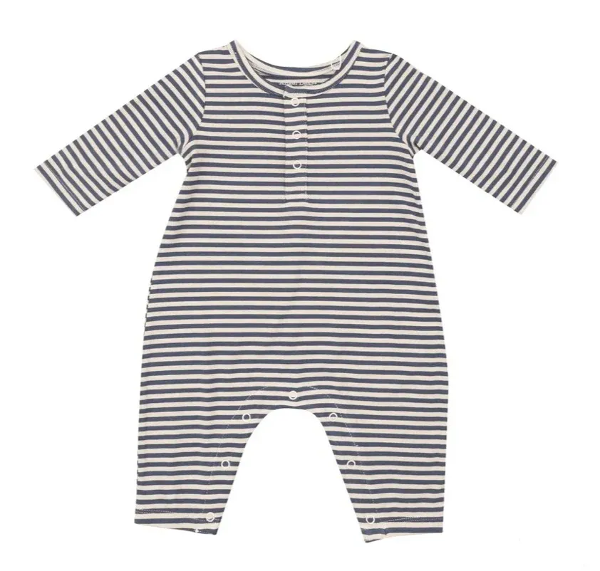 NAVY &amp; OAT STRIPE HENLEY ROMPER