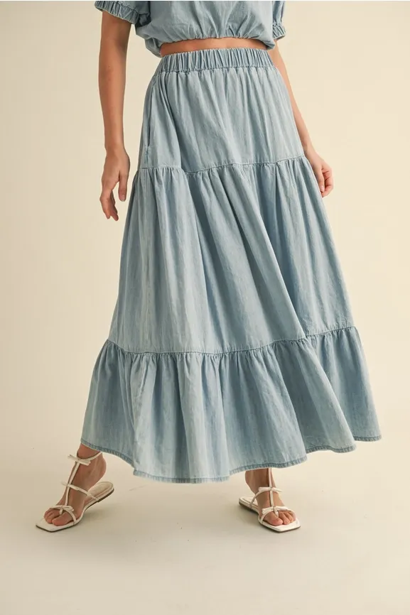 TIERED DENIM SKIRT