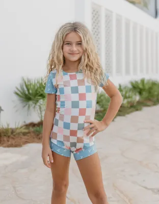 BLUE &amp; PINK CHECKERED LEOTARD