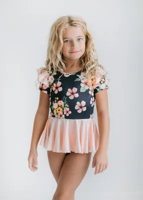 BLACK FLORAL LEOTARD
