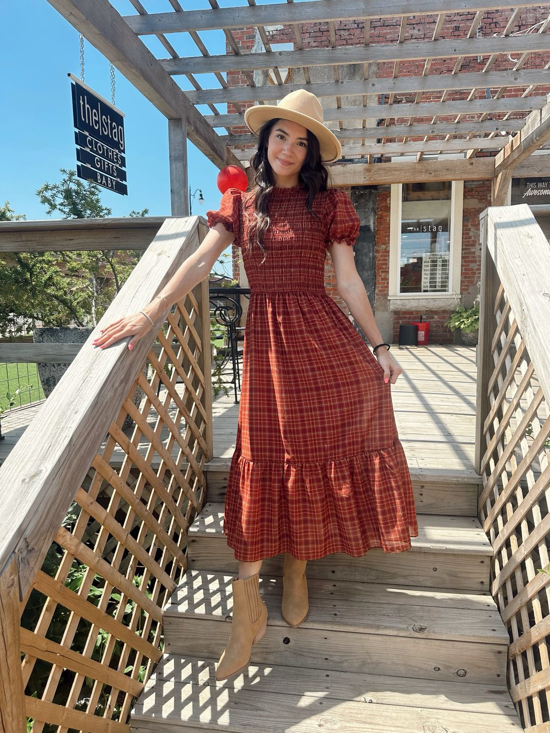 PLAID SMOCKED MIDI