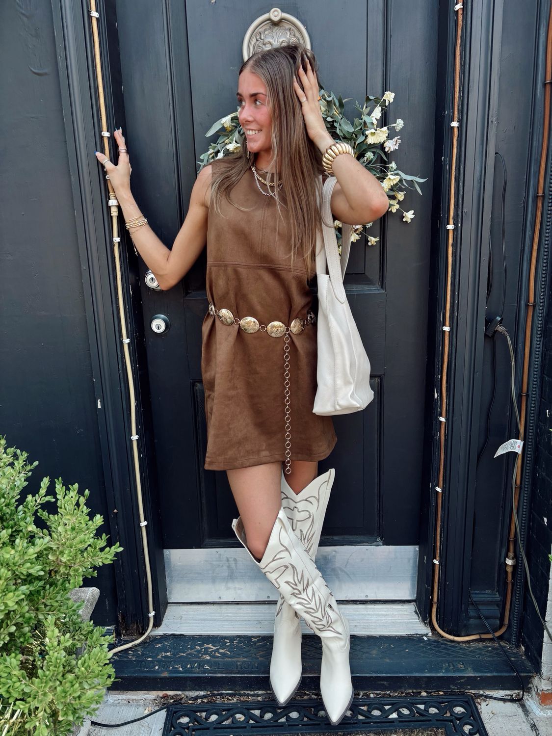 SUEDE SLEEVELESS MINI DRESS