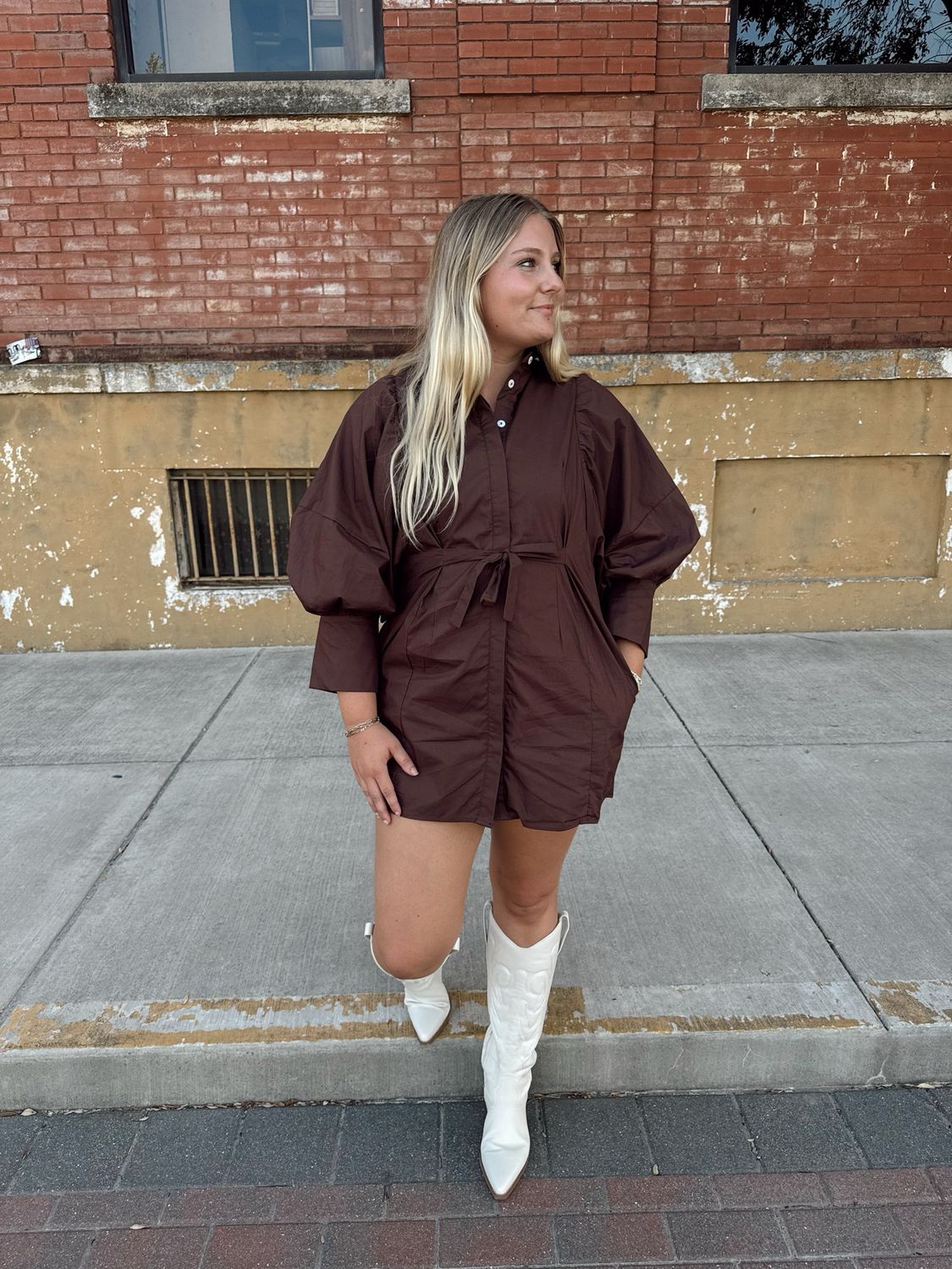 PUFF SLEEVE SHIRT DRESS