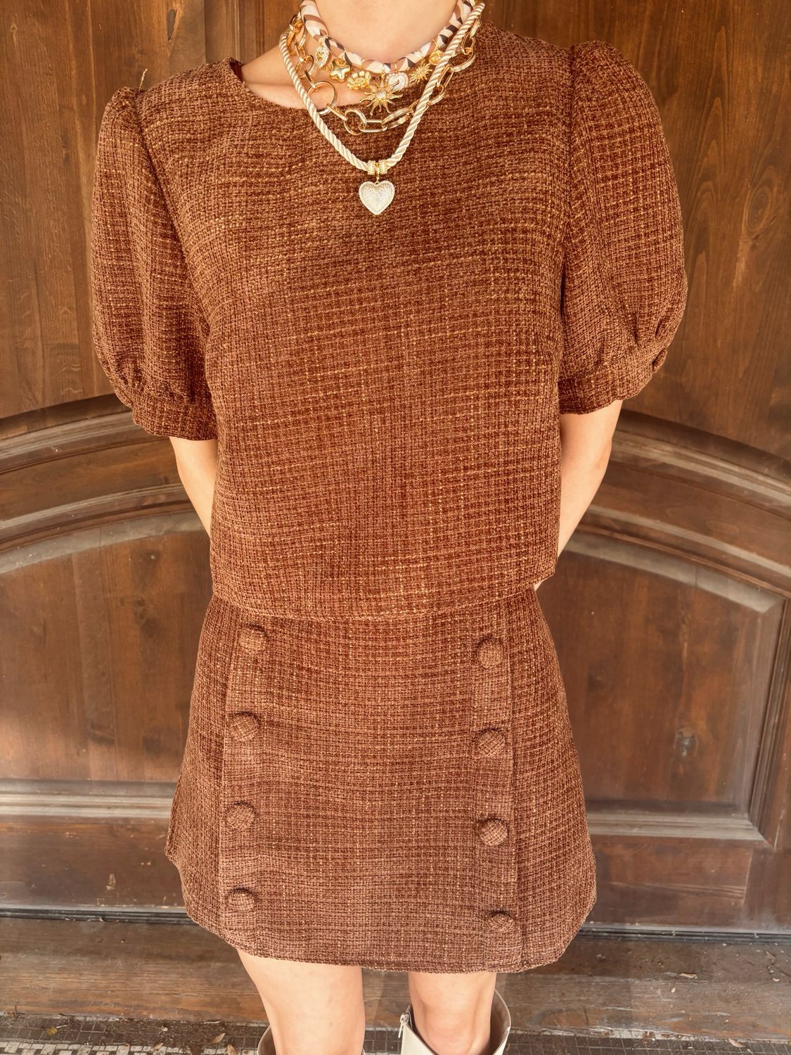TWEED PUFF CROP TOP