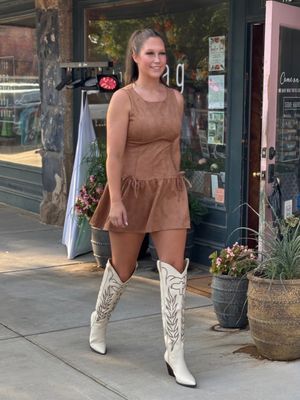 SUEDE RUFFLE MINI DRESS