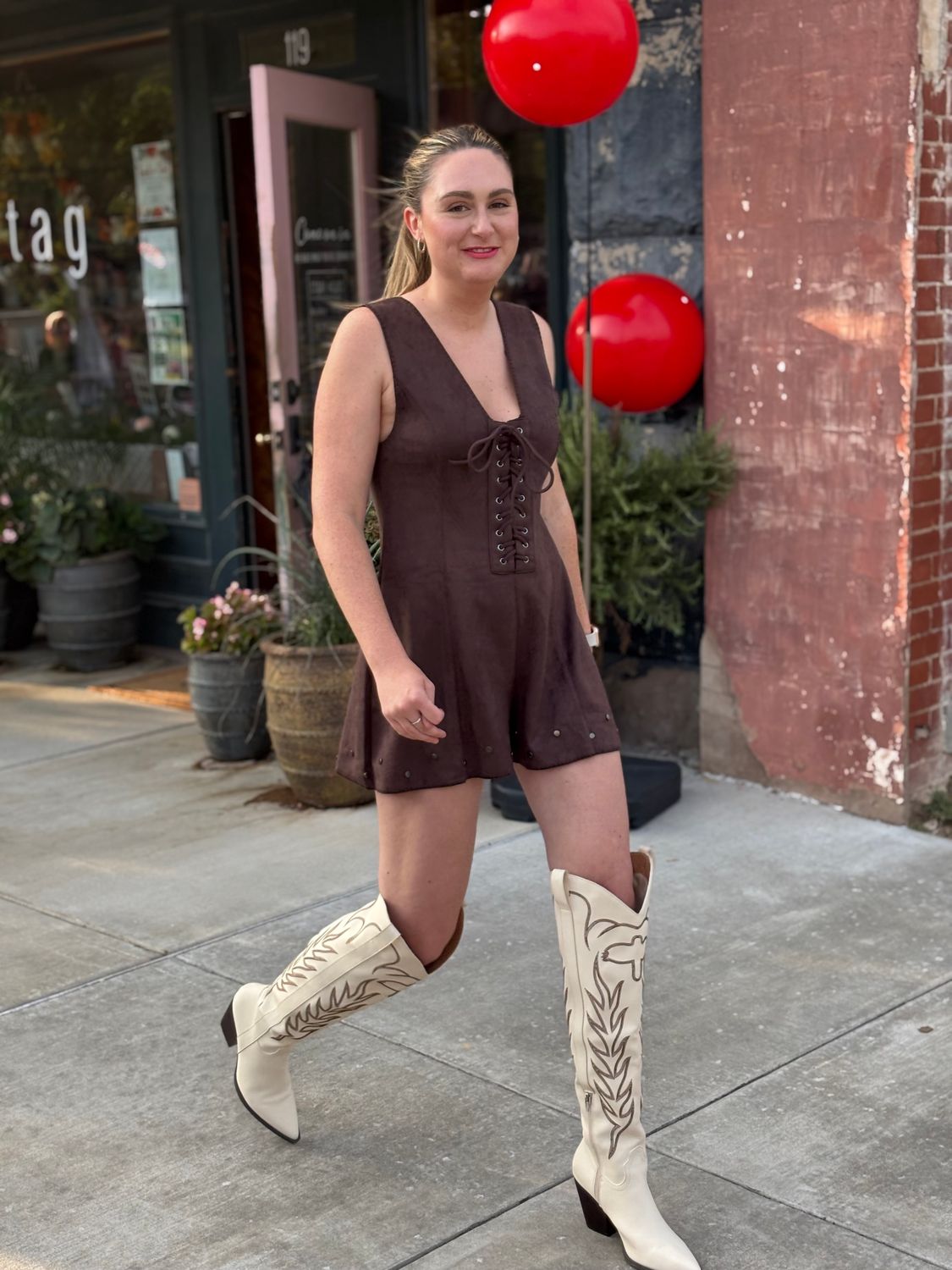 SUEDE FRONT LACEUP ROMPER