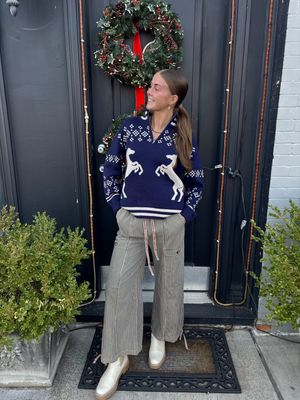 HORSE KNIT ZIPPER SWEATER