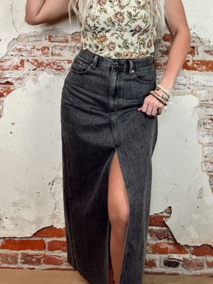 HIGH SLIT DARM DENIM PENCIL SKIRT THE STAG BOUTIQUE