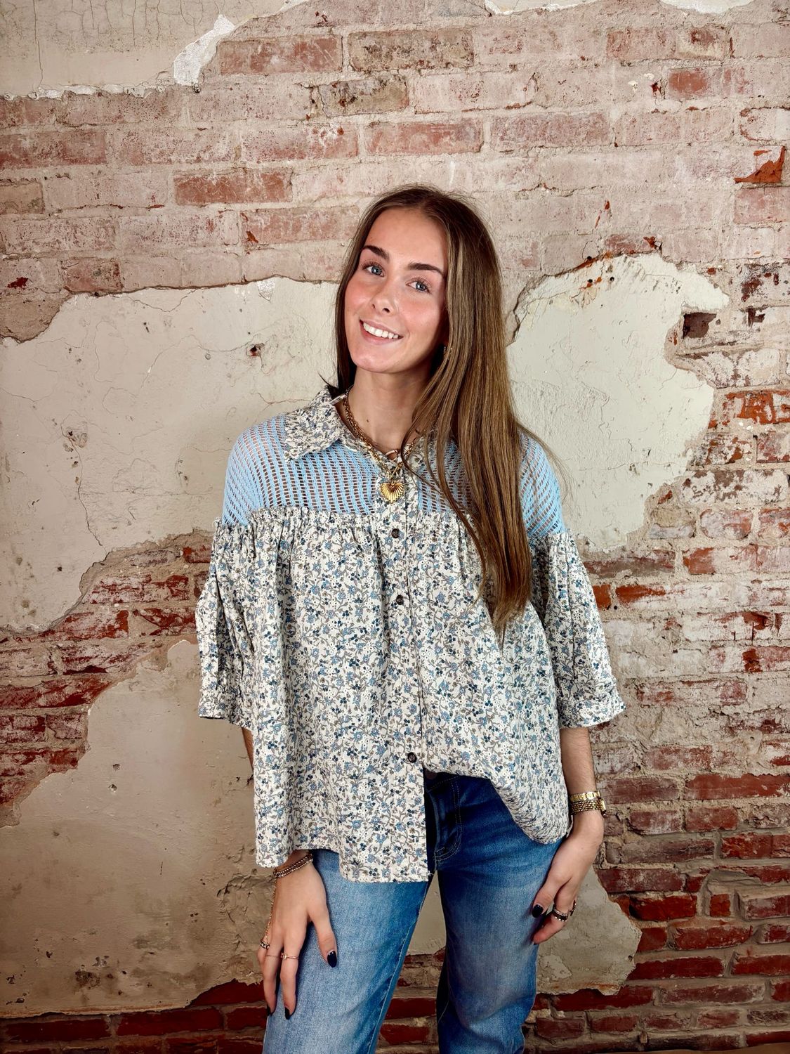 CROCHET CONTRAST BUTTON DOWN