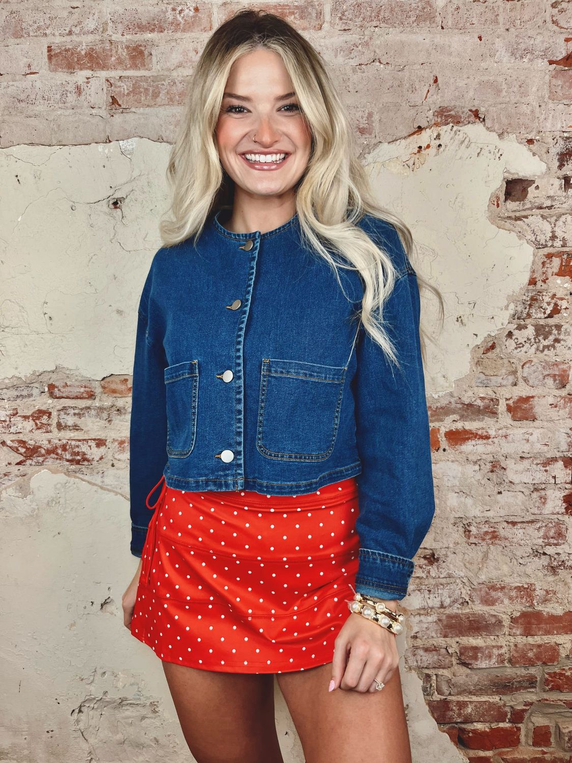 denim button front top women cropped style