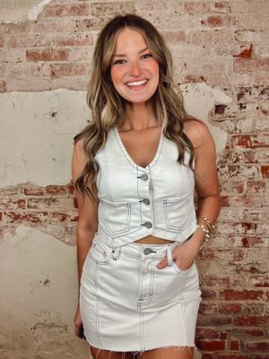 Light denim vest top with contrast stitching