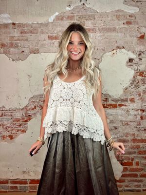 PLEATED FAUX LEATHER MIDI SKIRT