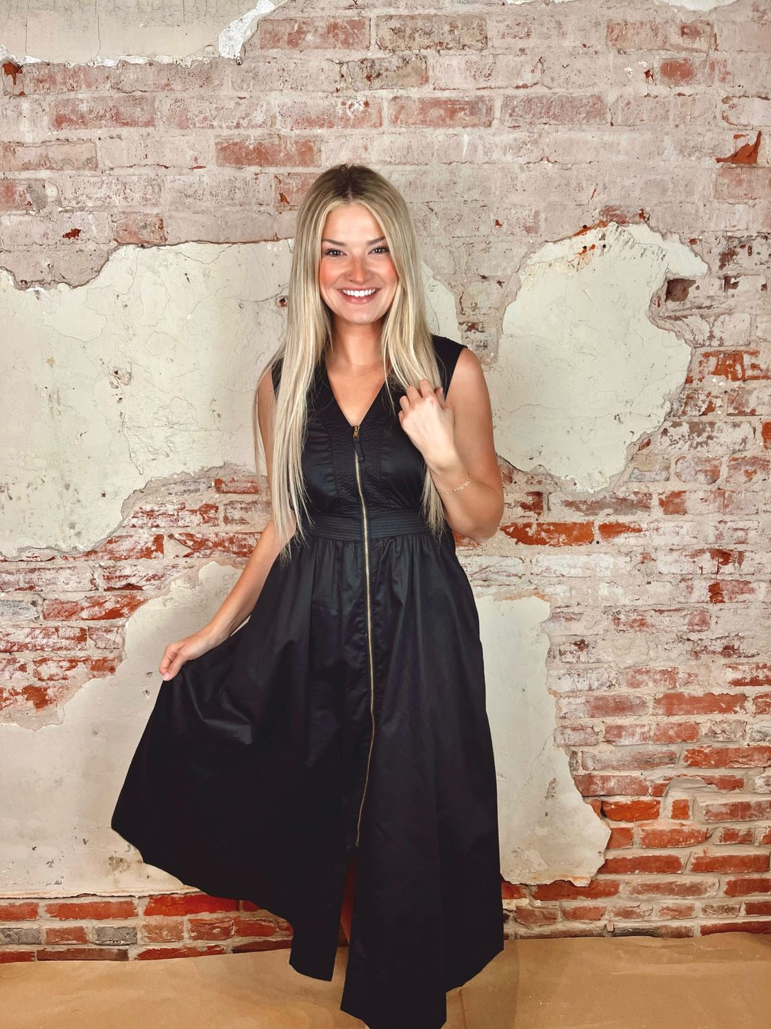 ZIPPER FRONT MIDI DRESS