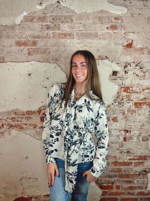 PRINTED TIE NECK BLOUSE