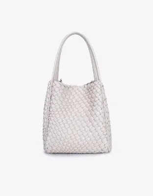 cream woven mini tote handbag