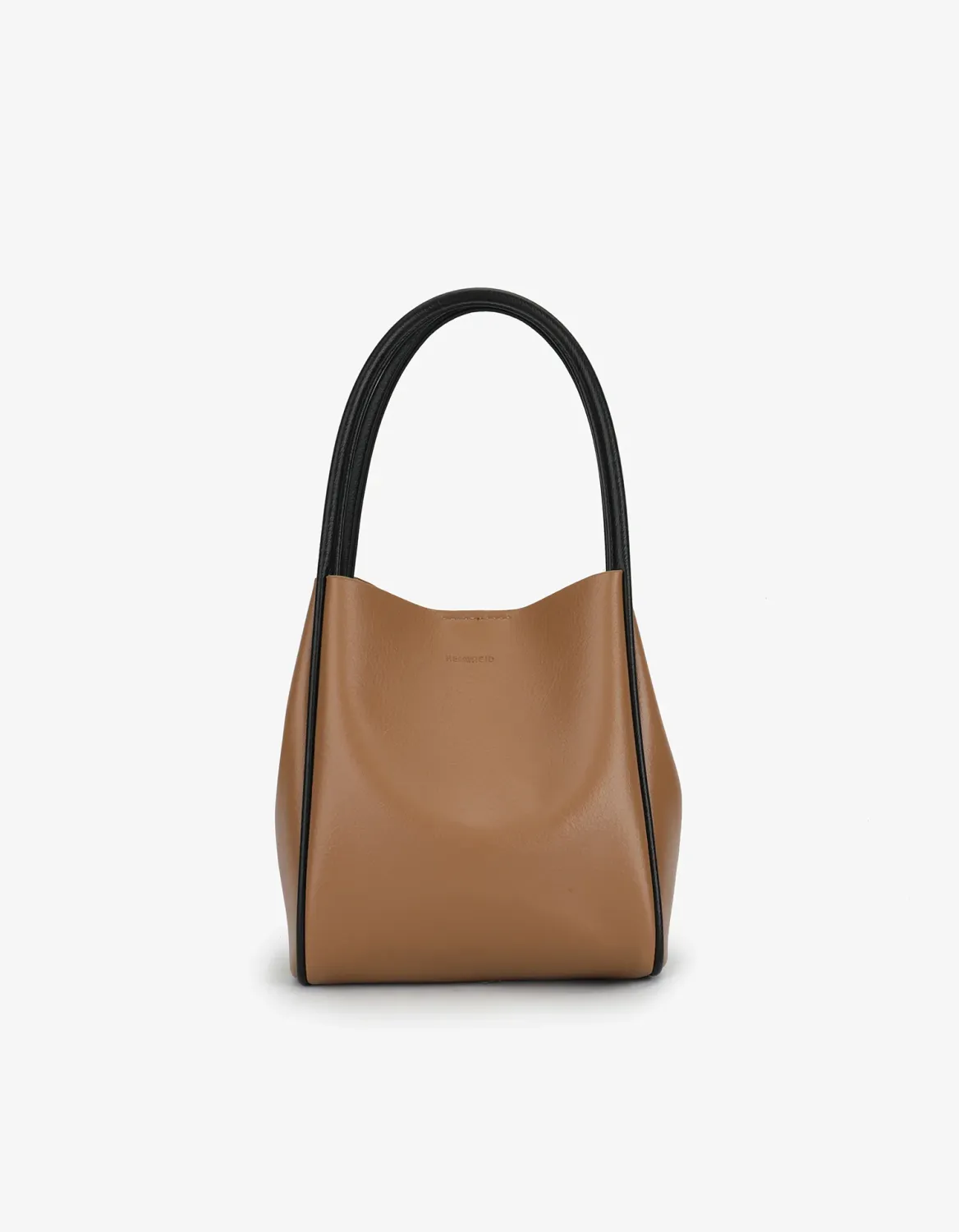 tan and black contrast mini tote bag