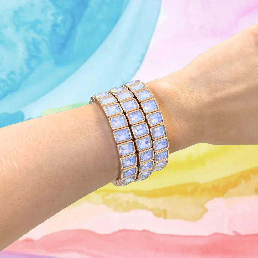 opal square crystal stretch bracelet gold setting