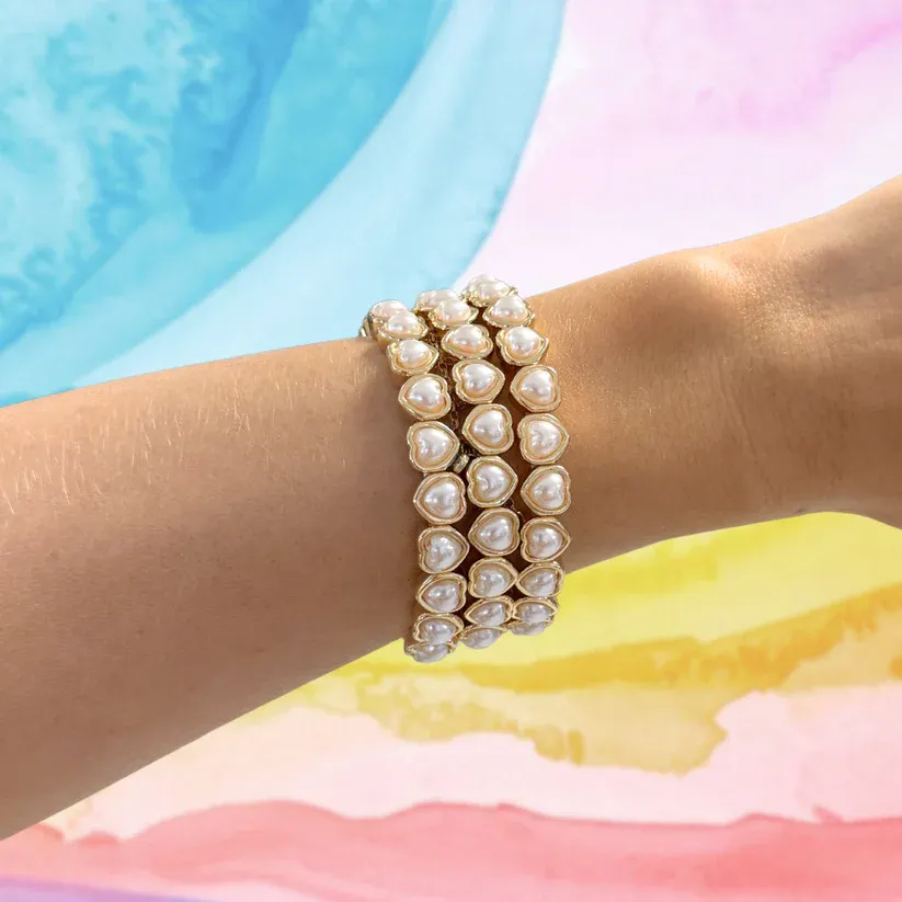 pearl heart bracelet gold statement jewelry