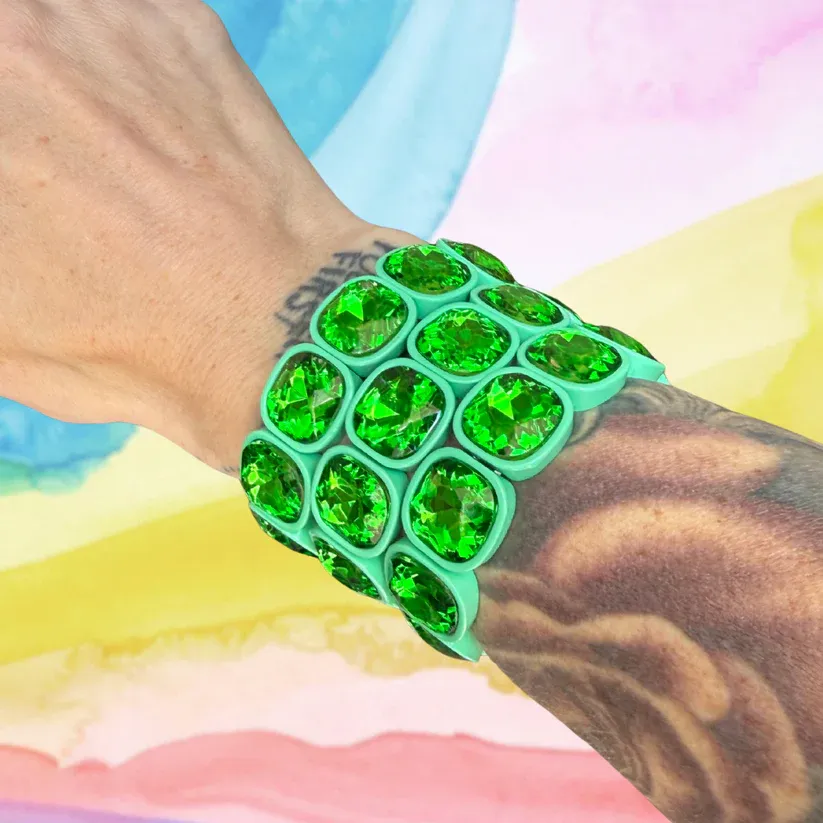 green crystal statement bracelet oversized stones