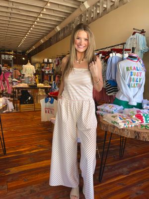 STRIPED KNIT JUMPSUIT
