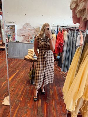 PLAID BELTED MAXI DRESS