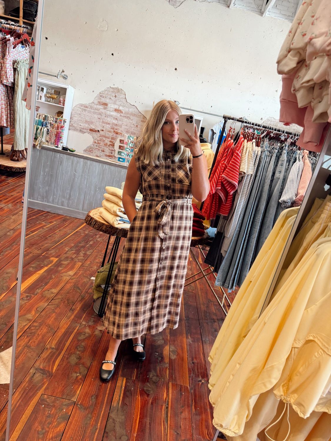 PLAID BELTED MAXI DRESS