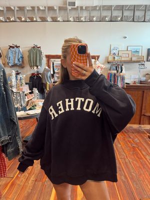 MOTHER EMBROIDERED NAVY MOCK NECK