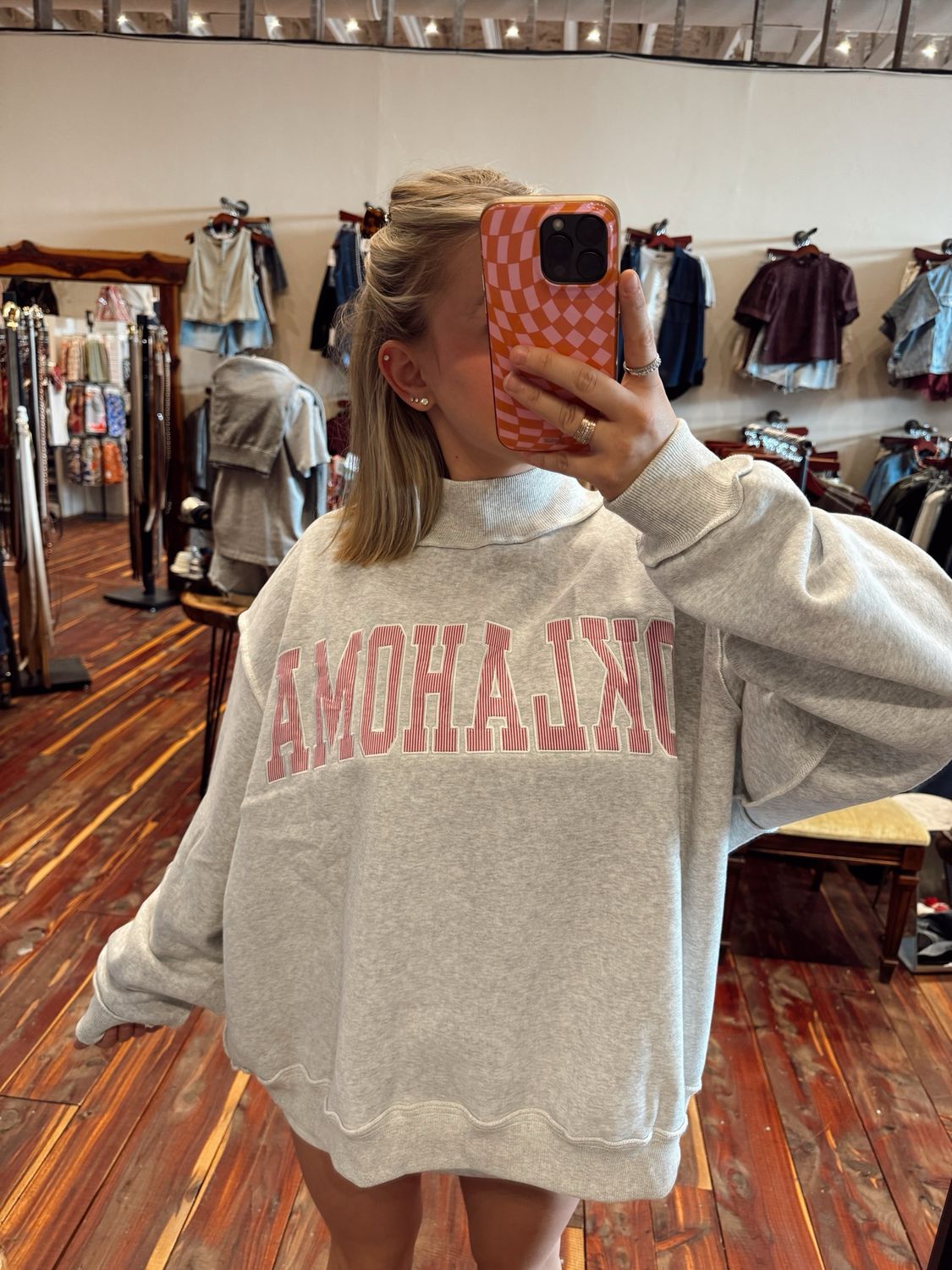 OKLAHOMA STRIPED EMBRIODED MOCK NECK