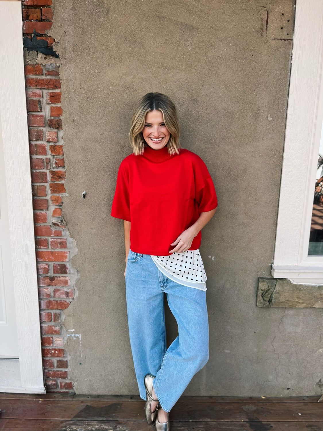 MOCK NECK SS SWEATER