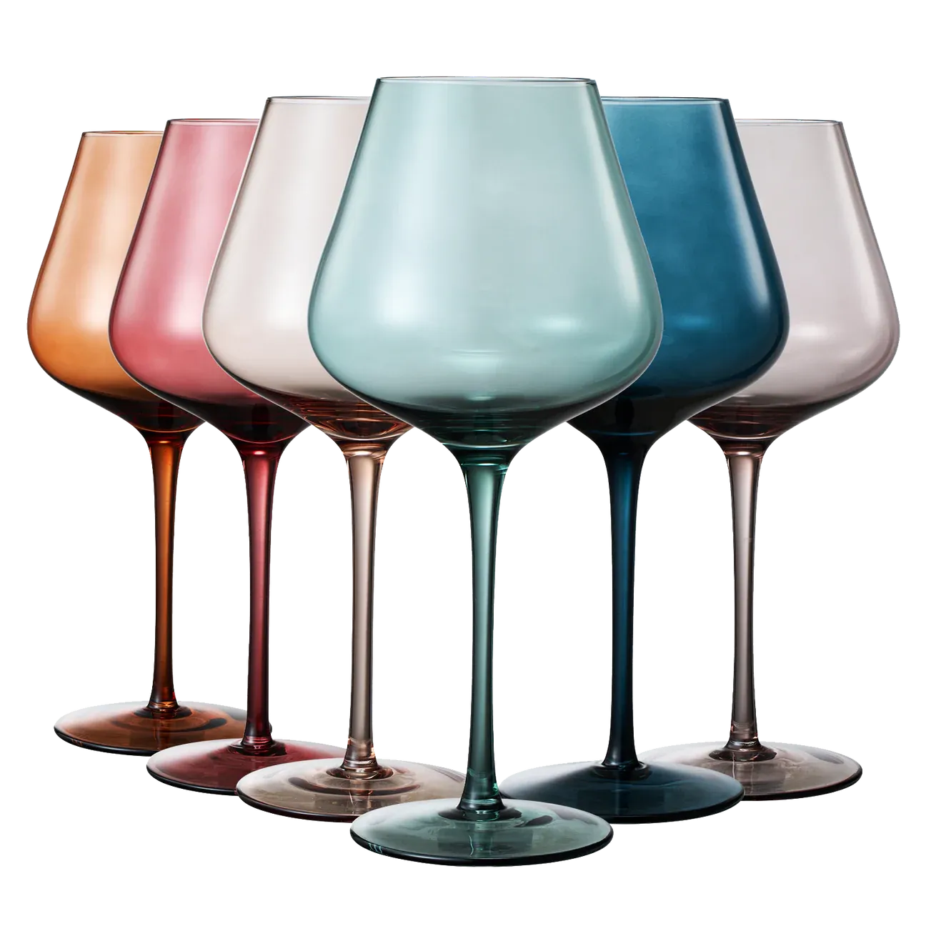 KHEN - Muted Pastel Large Colored Crystal Wine Glass Set of 6