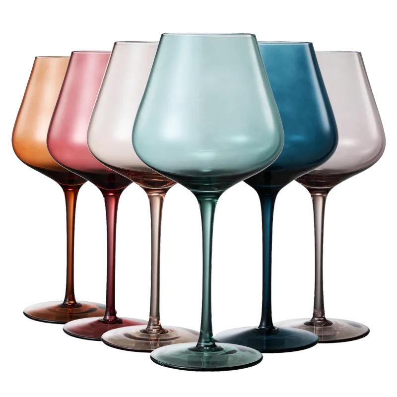 KHEN - Muted Pastel Large Colored Crystal Wine Glass Set of 6