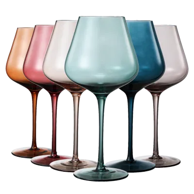 KHEN - Muted Pastel Large Colored Crystal Wine Glass Set of 6