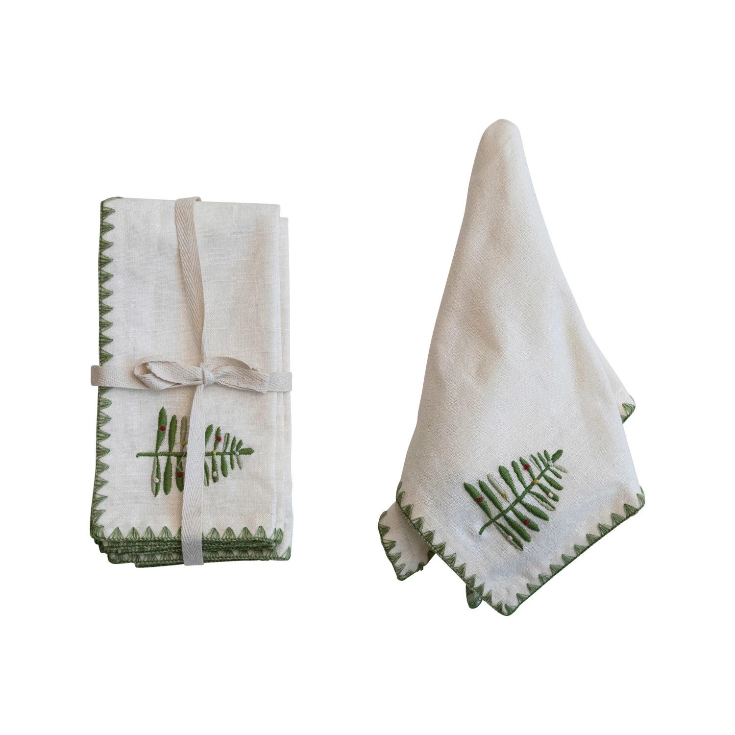 Square Cotton Napkins w/Embroidered Tree S/4